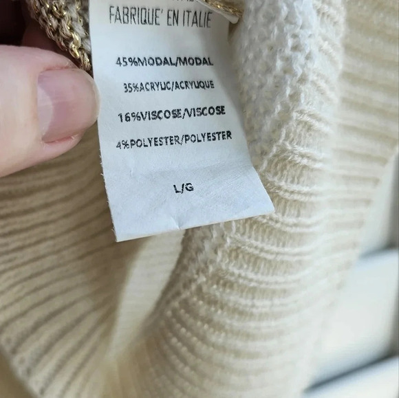 Alchemia Tricot V neck Knit Summer Sweater Pullover light  golden strips size L - Picture 3 of 5